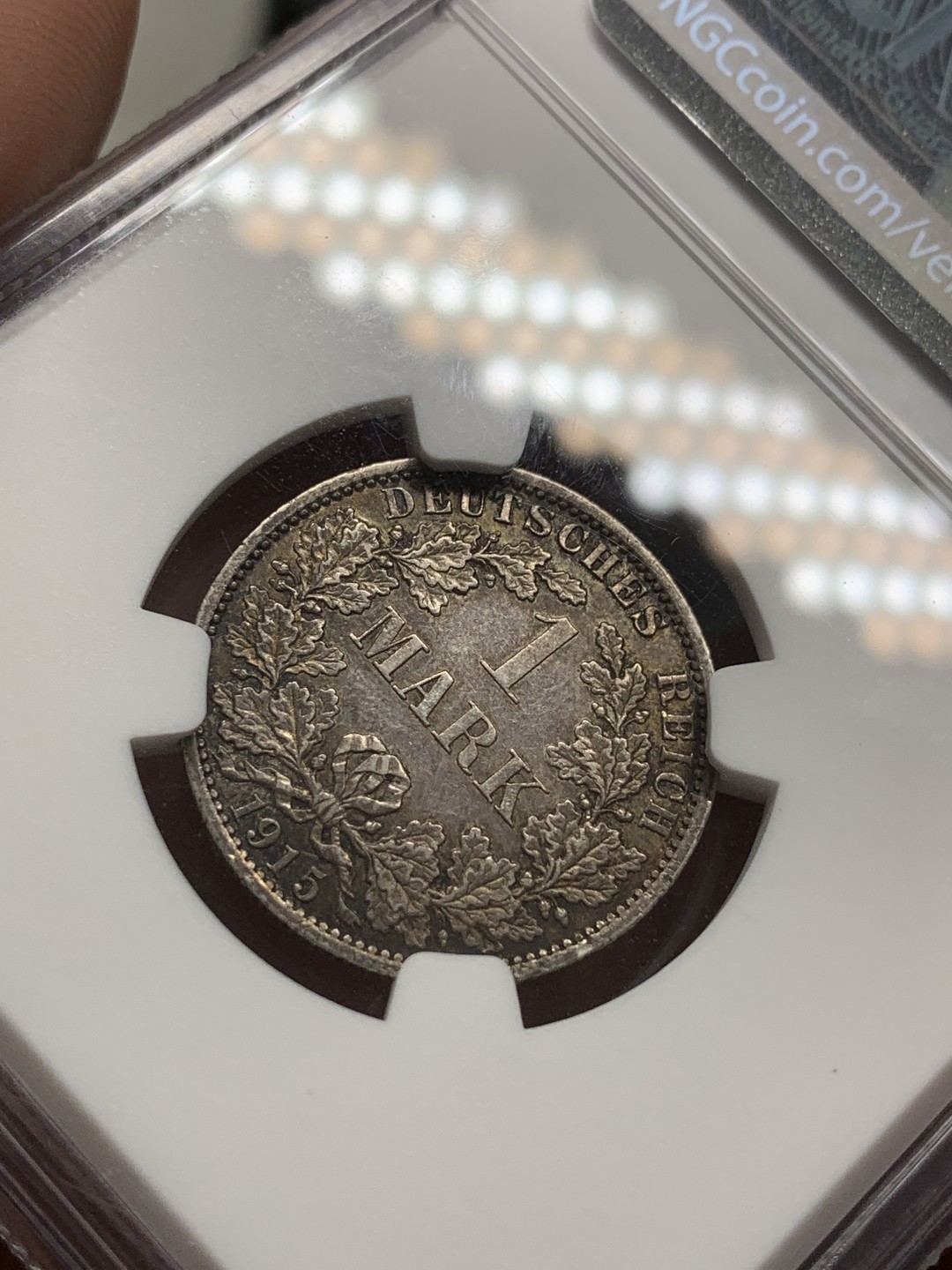 《竞宝斋》第85场-本周日，周一2场连拍（全场不限金额包邮） NGC-MS61 德国 1915年A版 1马克 长翅鹰 银币 重五彩包浆 喜欢包浆厚的不要错过