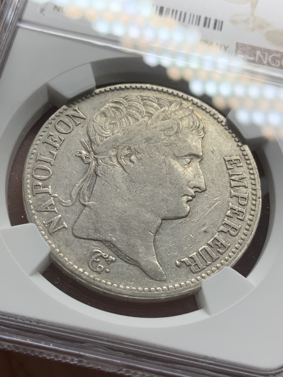 《竞宝斋》第85场-本周日，周一2场连拍（全场不限金额包邮） NGC-XFD少见Q版 法国1811年拿破仑一世5法郎大银币 