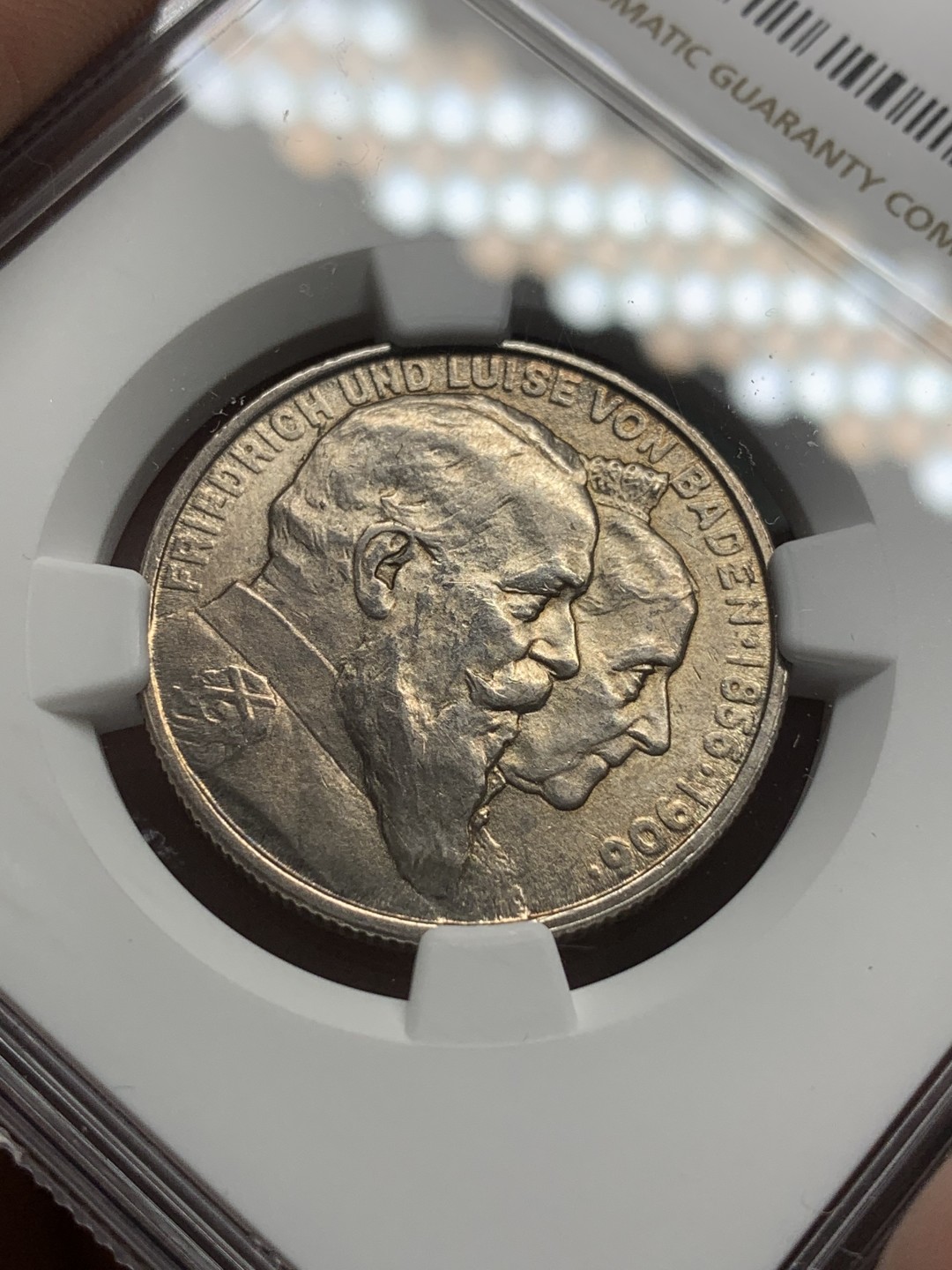 《竞宝斋》第85场-本周日，周一2场连拍（全场不限金额包邮） NGC-MS64 德国巴登1906年金婚纪念2马克银币