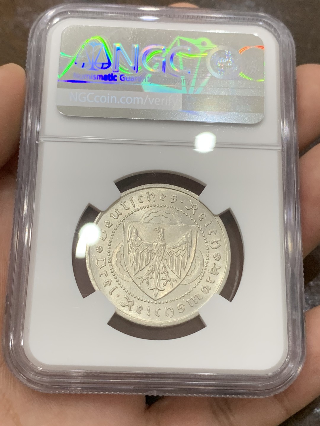 《竞宝斋》第85场-本周日，周一2场连拍（全场不限金额包邮） NGC-MS63 魏玛德国1930年游吟诗人3马克纪念银币