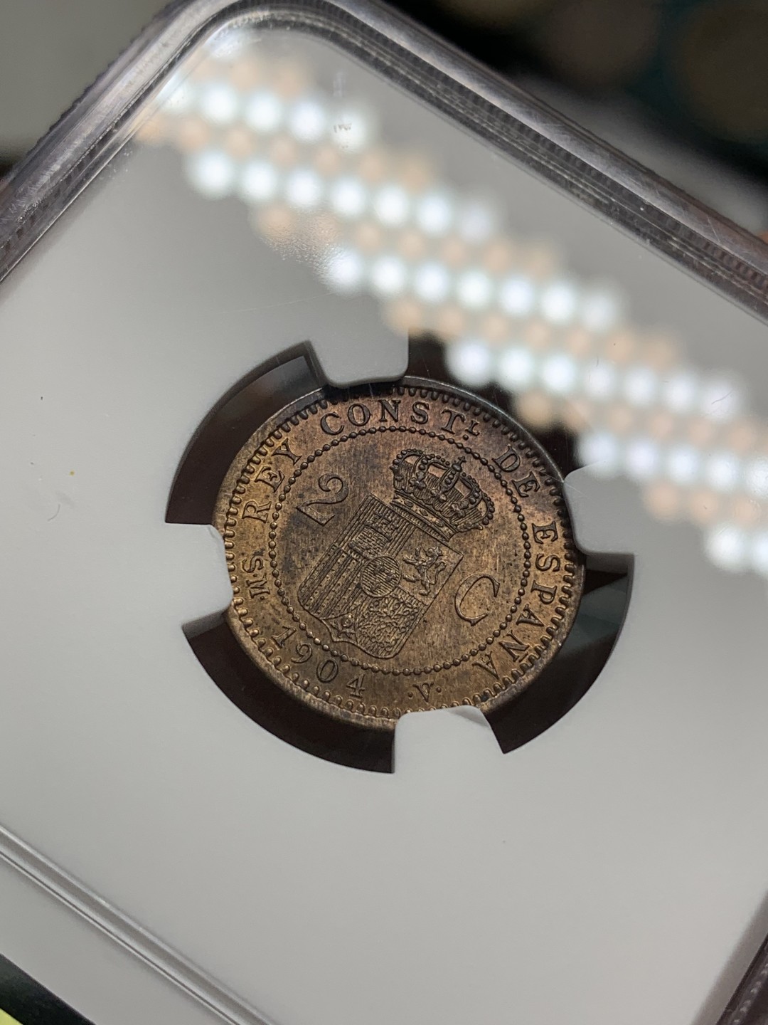 《竞宝斋》第85场-本周日，周一2场连拍（全场不限金额包邮） NGC-MS64 西班牙1904年 阿方索十三世 2分铜币 顶级分数 再高分的也就个位数了