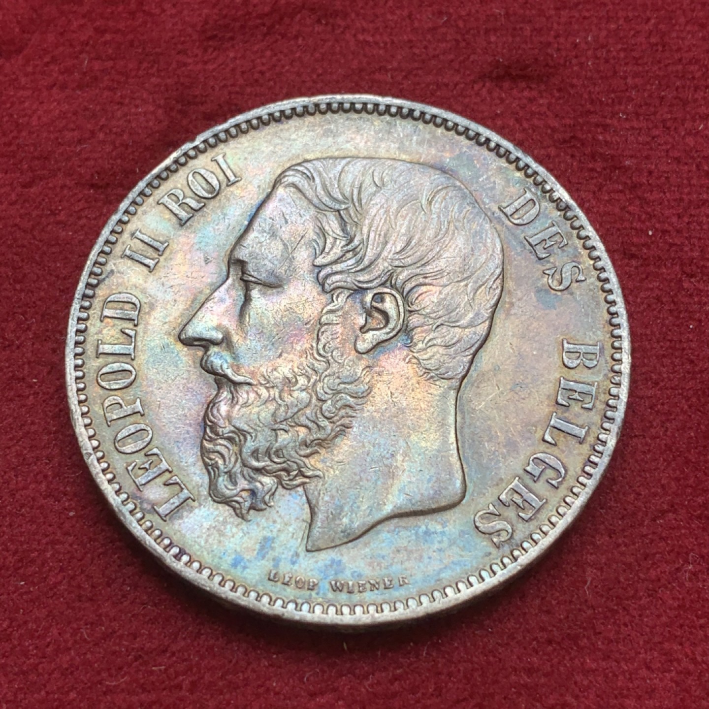 《竞宝斋》第85场-本周日，周一2场连拍（全场不限金额包邮） 比利时 1875年 5法郎 银币 原味包浆 不多见的年份