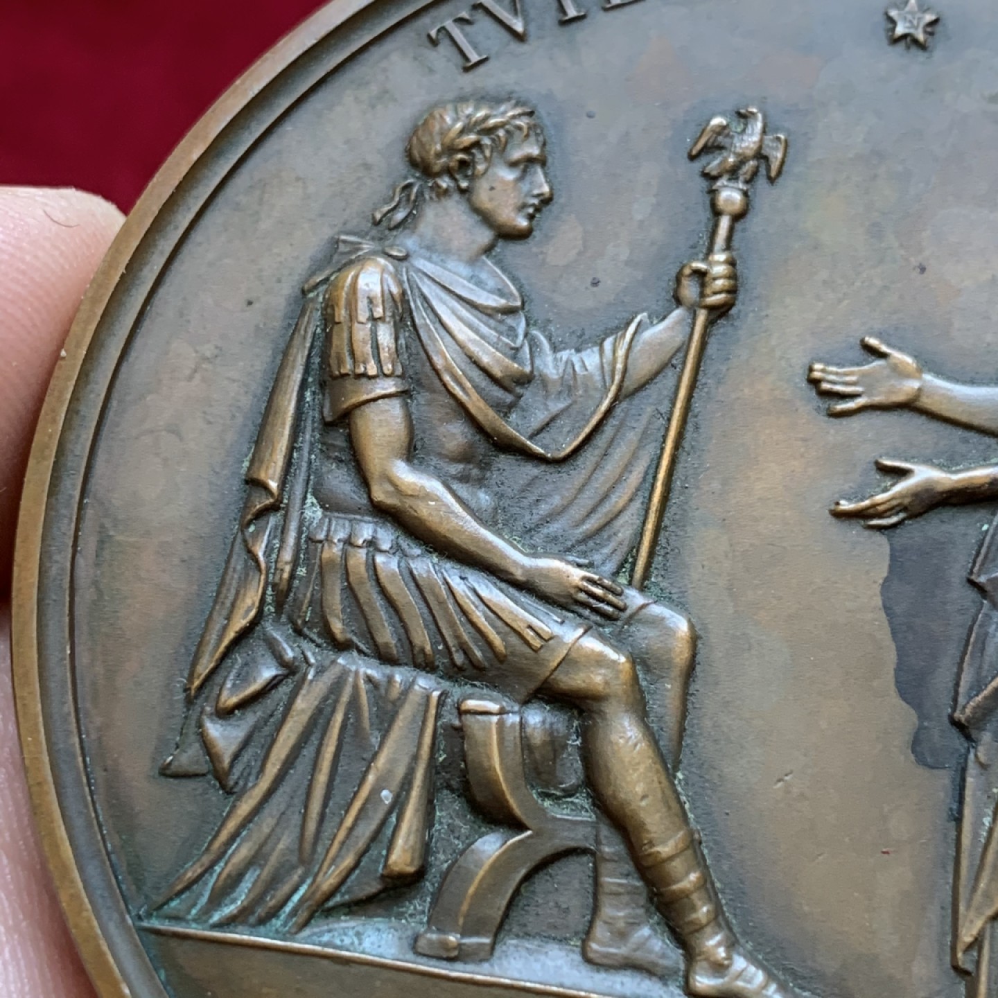 《竞宝斋》第85场-本周日，周一2场连拍（全场不限金额包邮） 法国拿破仑船首大铜章，直径68mm，重量161g，边铭丰饶角+BRONZE。