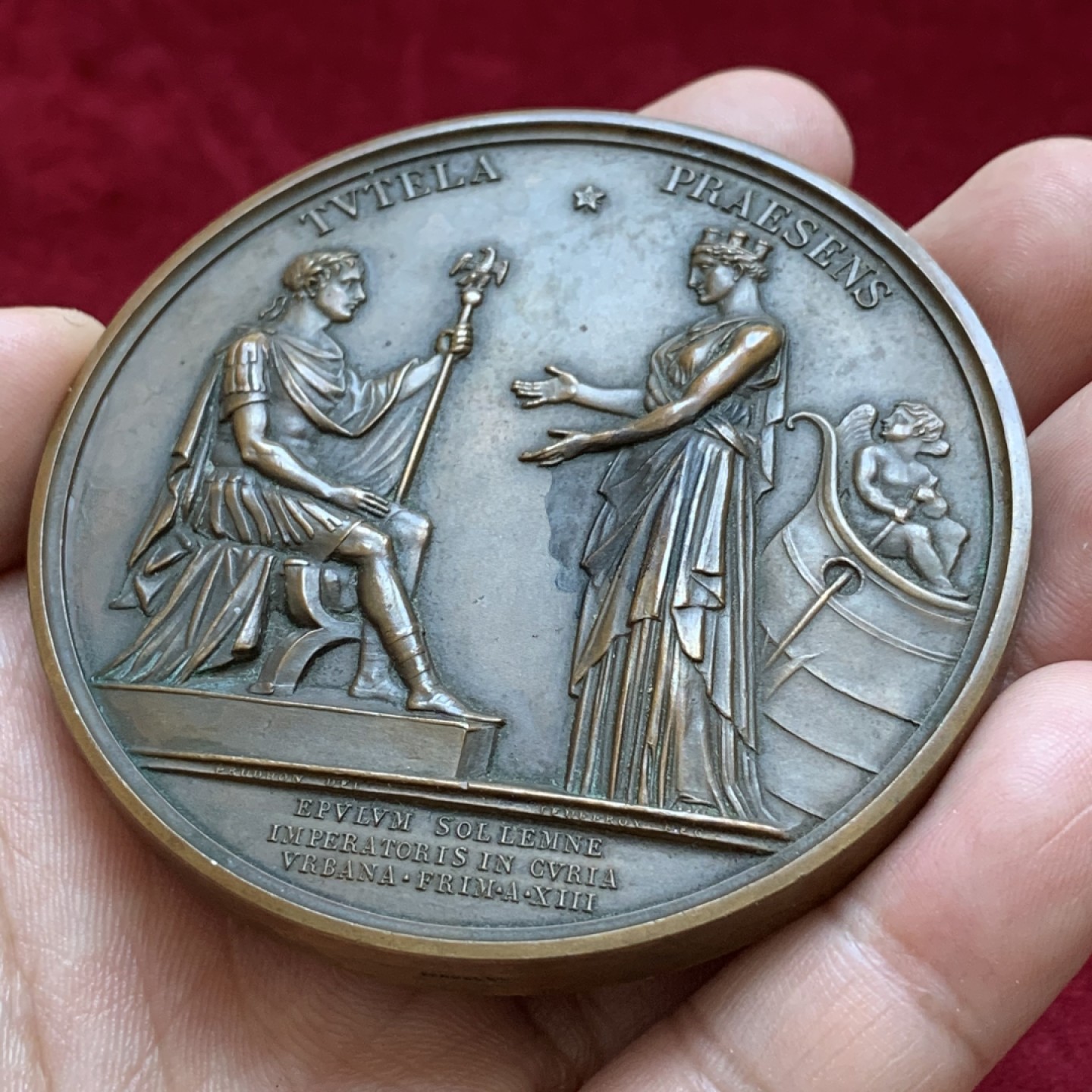 《竞宝斋》第85场-本周日，周一2场连拍（全场不限金额包邮） 法国拿破仑船首大铜章，直径68mm，重量161g，边铭丰饶角+BRONZE。