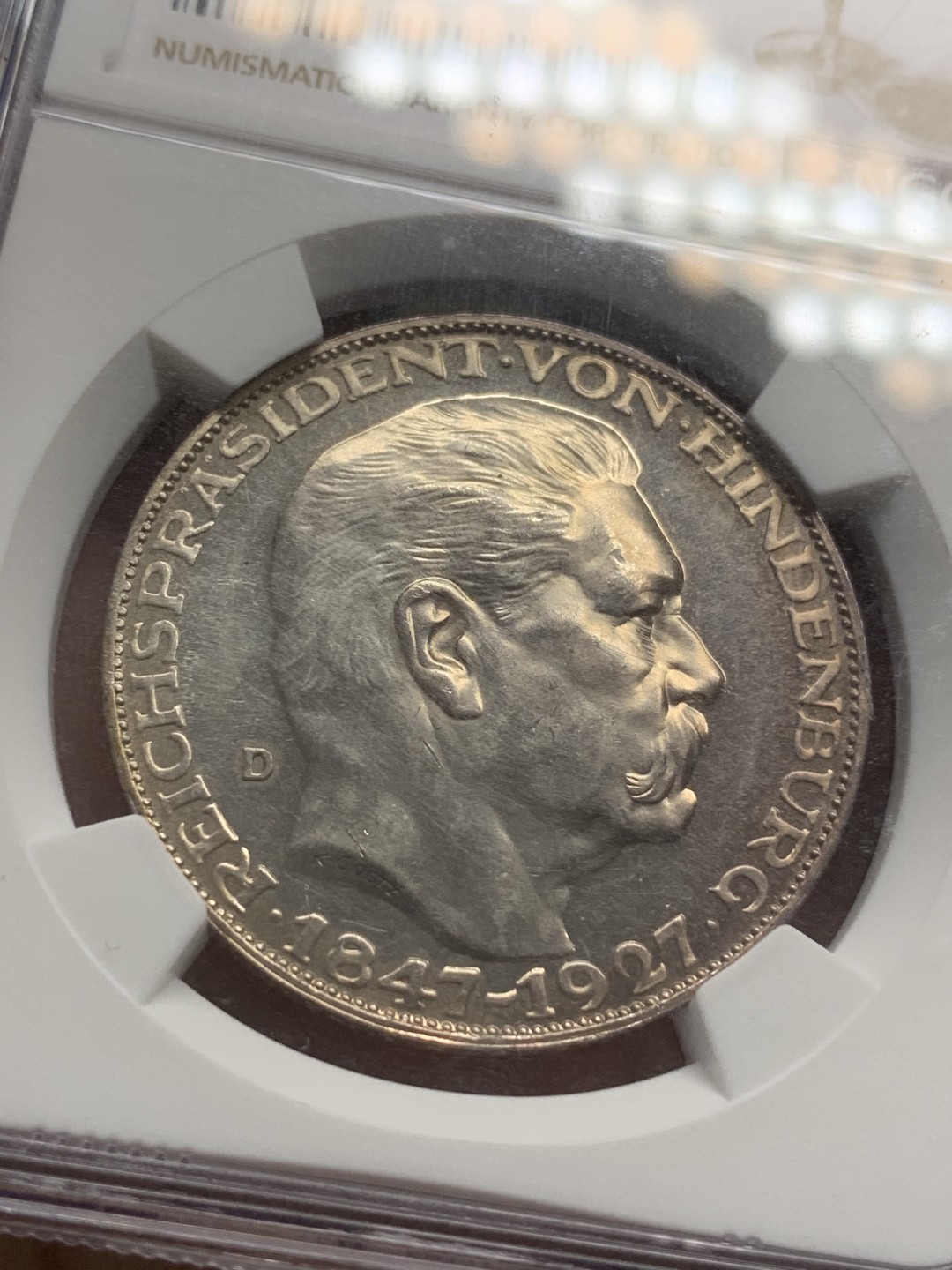 《竞宝斋》第85场-本周日，周一2场连拍（全场不限金额包邮） NGC MS62 1927年 德国 兴登堡 5马克银币章