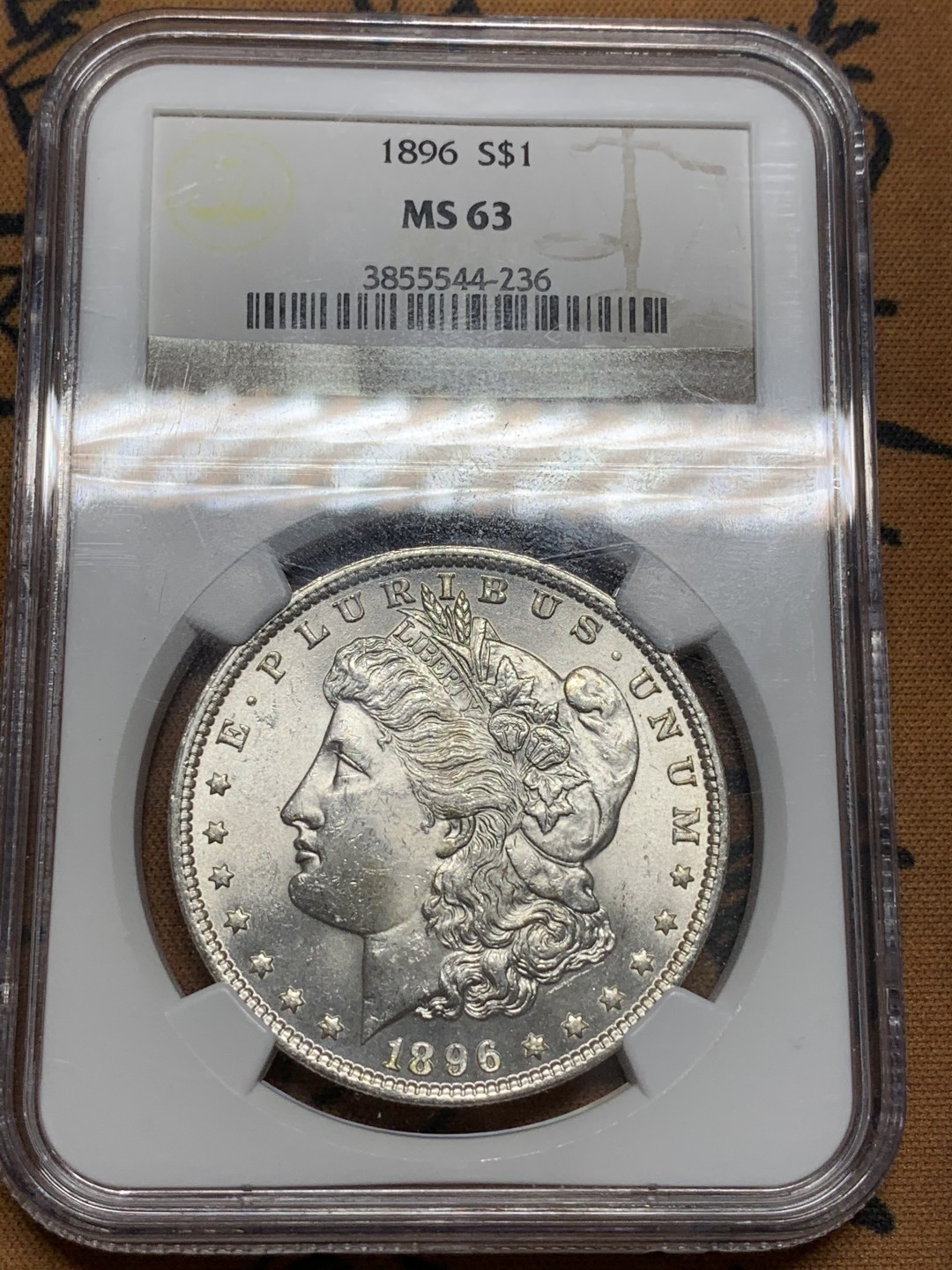 《竞宝斋》第85场-本周日，周一2场连拍（全场不限金额包邮） NGC-MS63 美国 1896年 P版 摩根1元银币 带车轮光很漂亮