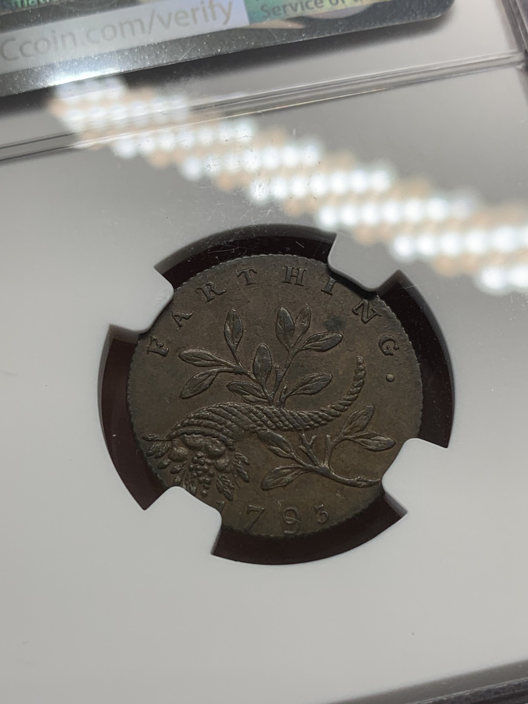 《竞宝斋》第85场-本周日，周一2场连拍（全场不限金额包邮） NGC-AU55 1793年英国1/4便士=1法新 铜代币  Newton 少见品