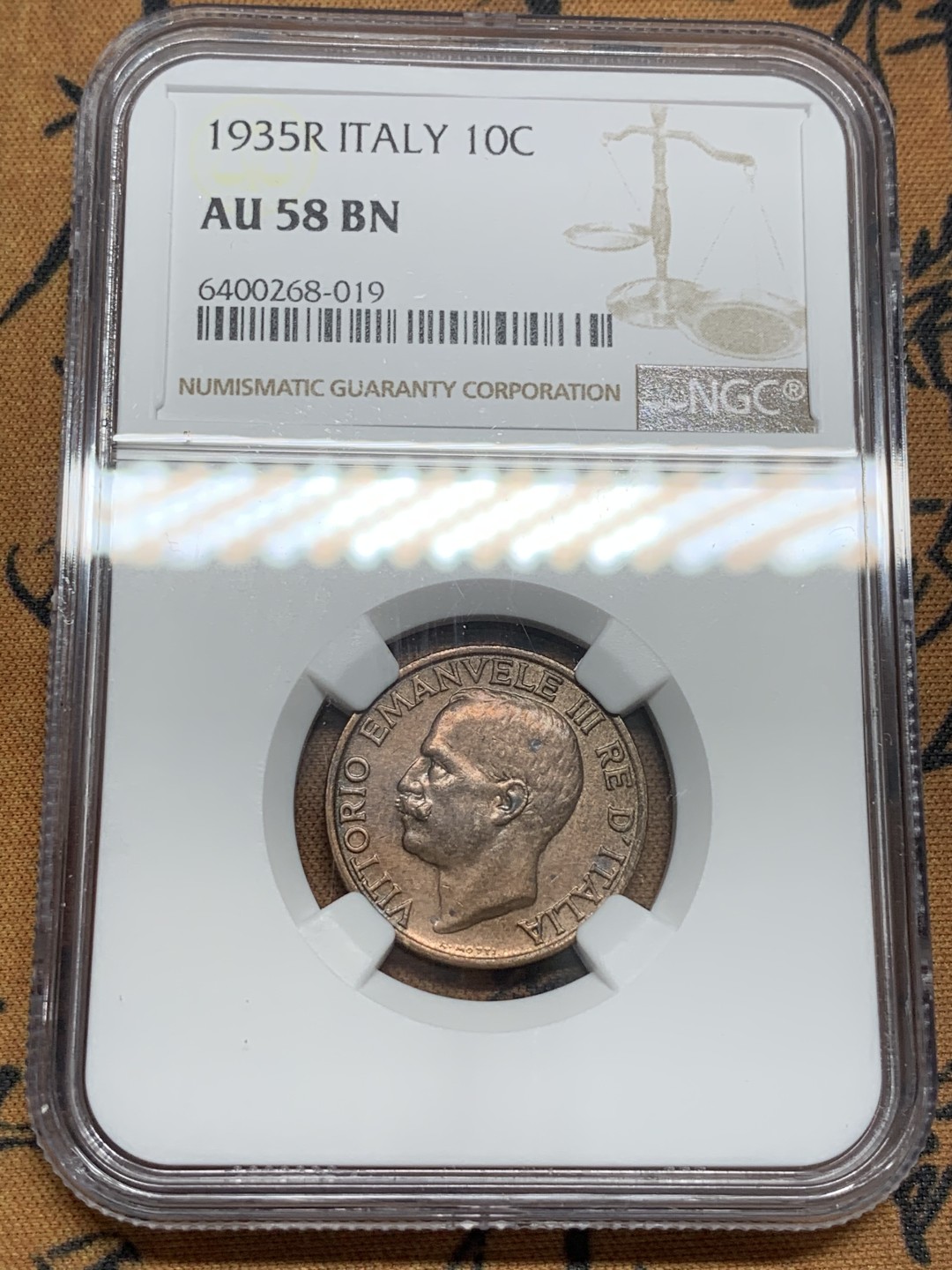 《竞宝斋》第85场-本周日，周一2场连拍（全场不限金额包邮） NGC-AU58 1935年 意大利 10C 小蜜蜂 铜币