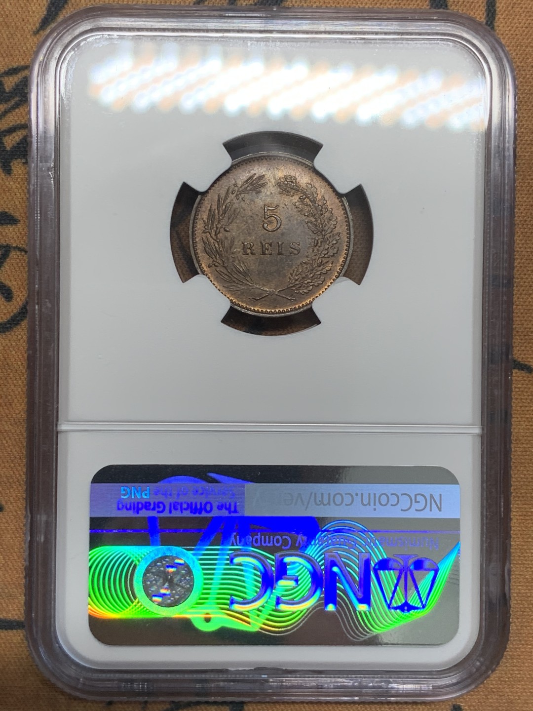 《竞宝斋》第85场-本周日，周一2场连拍（全场不限金额包邮） NGC MS63BN 葡萄牙1910年5瑞斯铜币