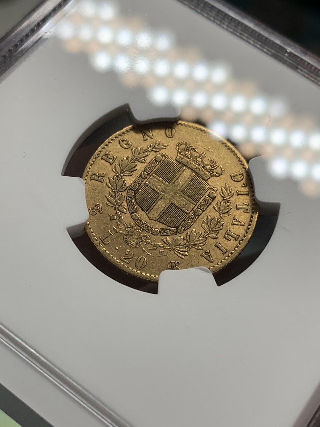 《竞宝斋》第85场-本周日，周一2场连拍（全场不限金额包邮） NGC-AU58 意大利 1867年 艾曼纽尔二世 20里拉金币 原光好品 少见品种 