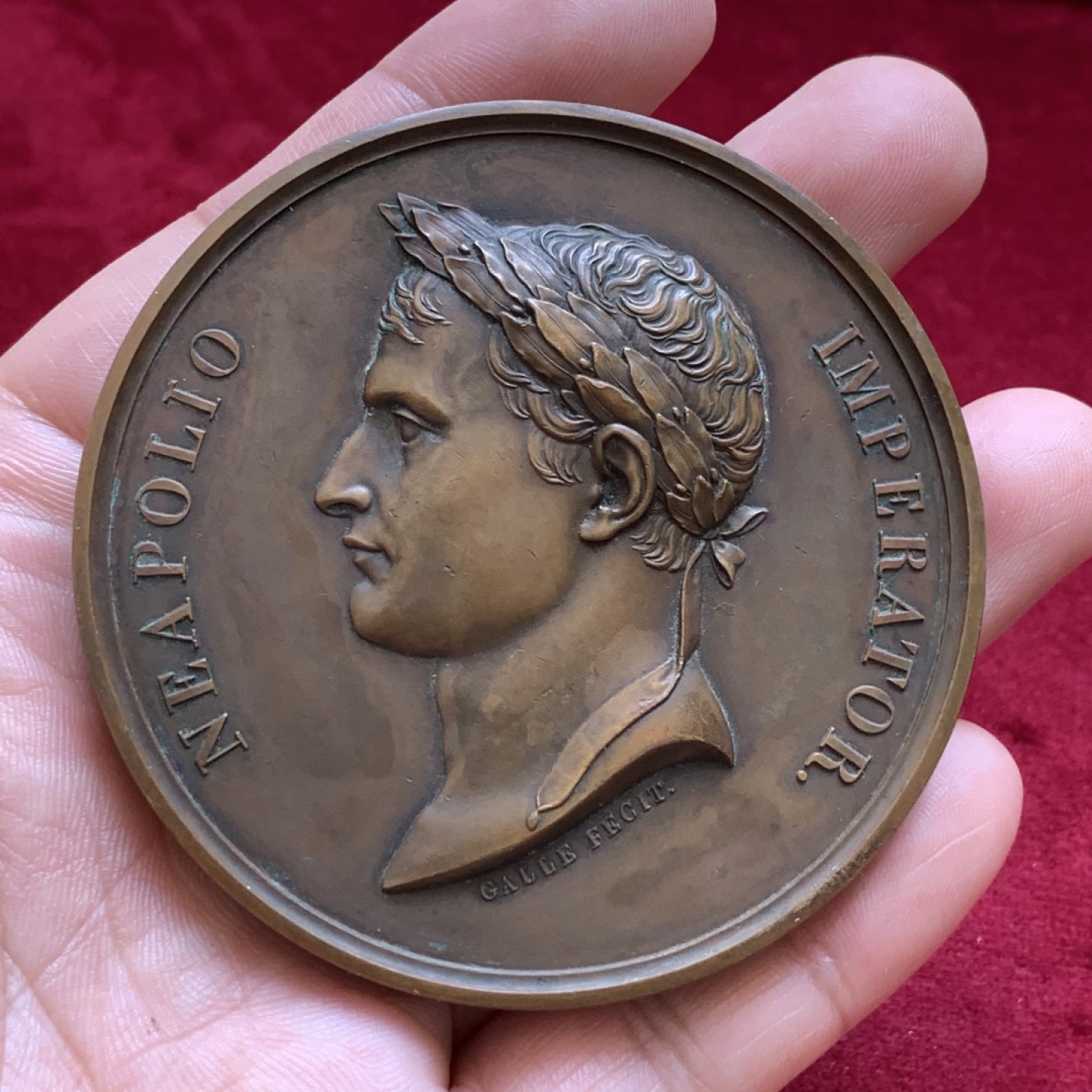 《竞宝斋》第85场-本周日，周一2场连拍（全场不限金额包邮） 法国拿破仑船首大铜章，直径68mm，重量161g，边铭丰饶角+BRONZE。