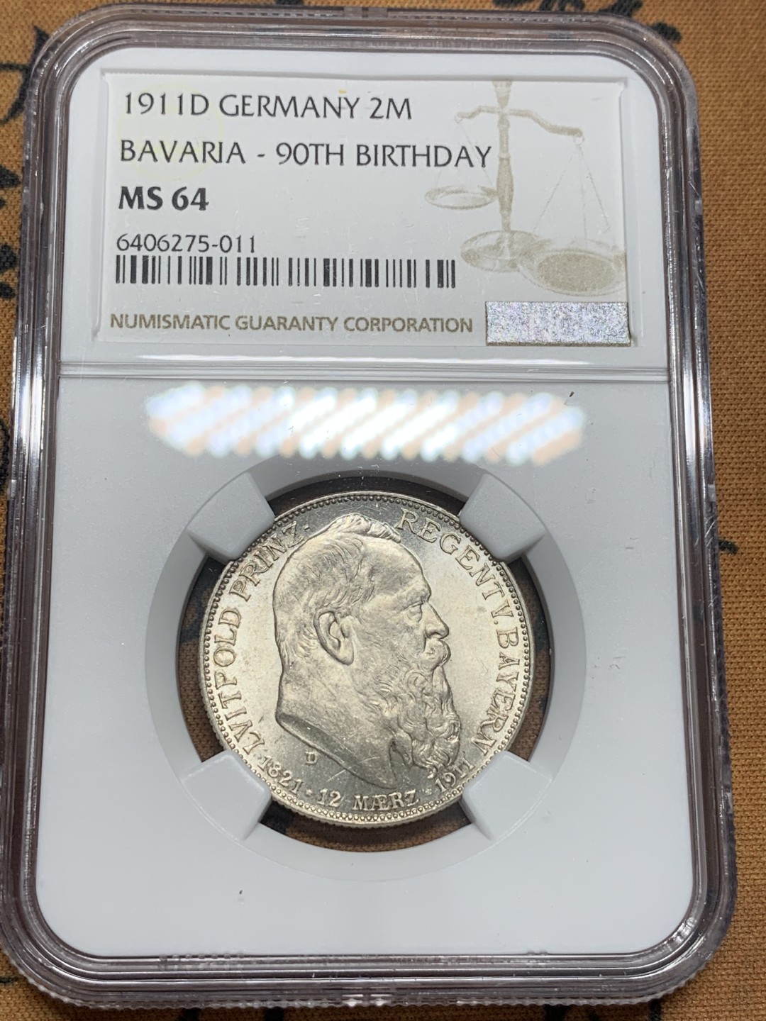 《竞宝斋》第85场-本周日，周一2场连拍（全场不限金额包邮） NGC-MS64 德国巴伐利亚1911年2马克银币