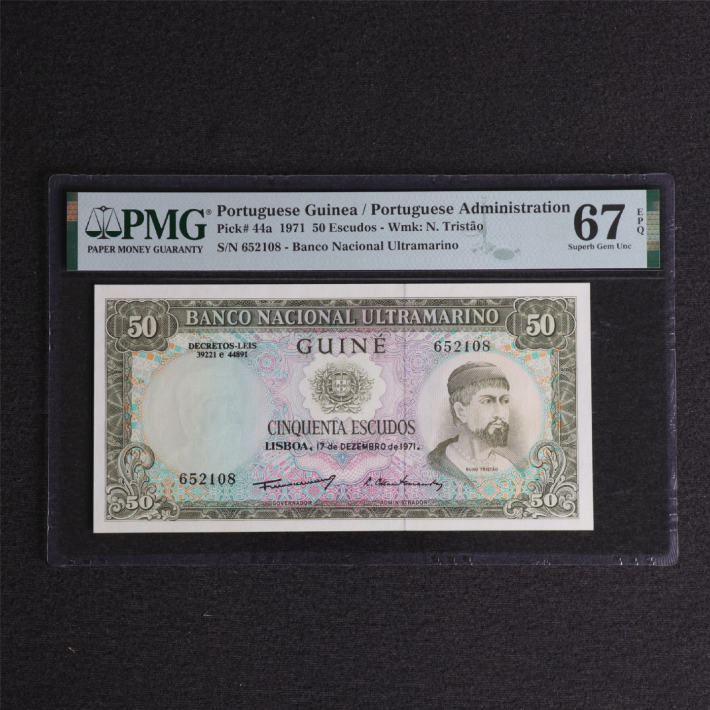 【亘邦集藏】第126期拍卖 1971年 葡属几内亚50埃斯库多 PMG 67EPQ 652108