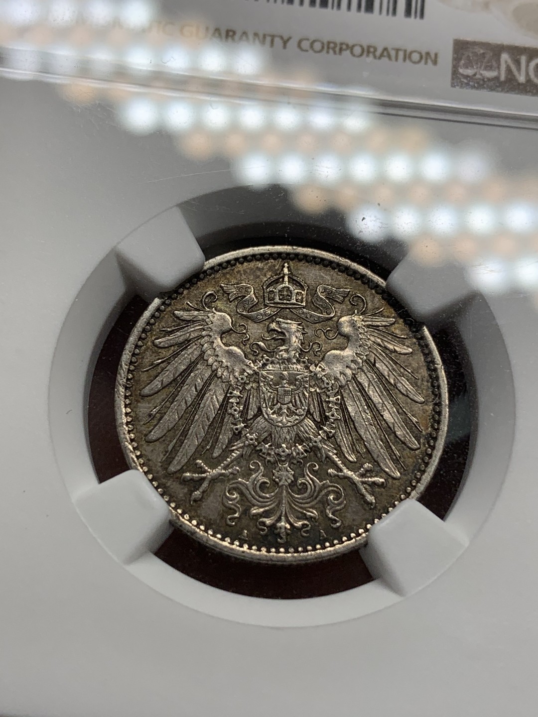 《竞宝斋》第85场-本周日，周一2场连拍（全场不限金额包邮） NGC-MS61 德国 1915年A版 1马克 长翅鹰 银币 重五彩包浆 喜欢包浆厚的不要错过