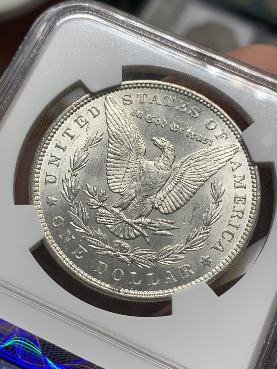 《竞宝斋》第85场-本周日，周一2场连拍（全场不限金额包邮） NGC-MS63 美国 1896年 P版 摩根1元银币 带车轮光很漂亮