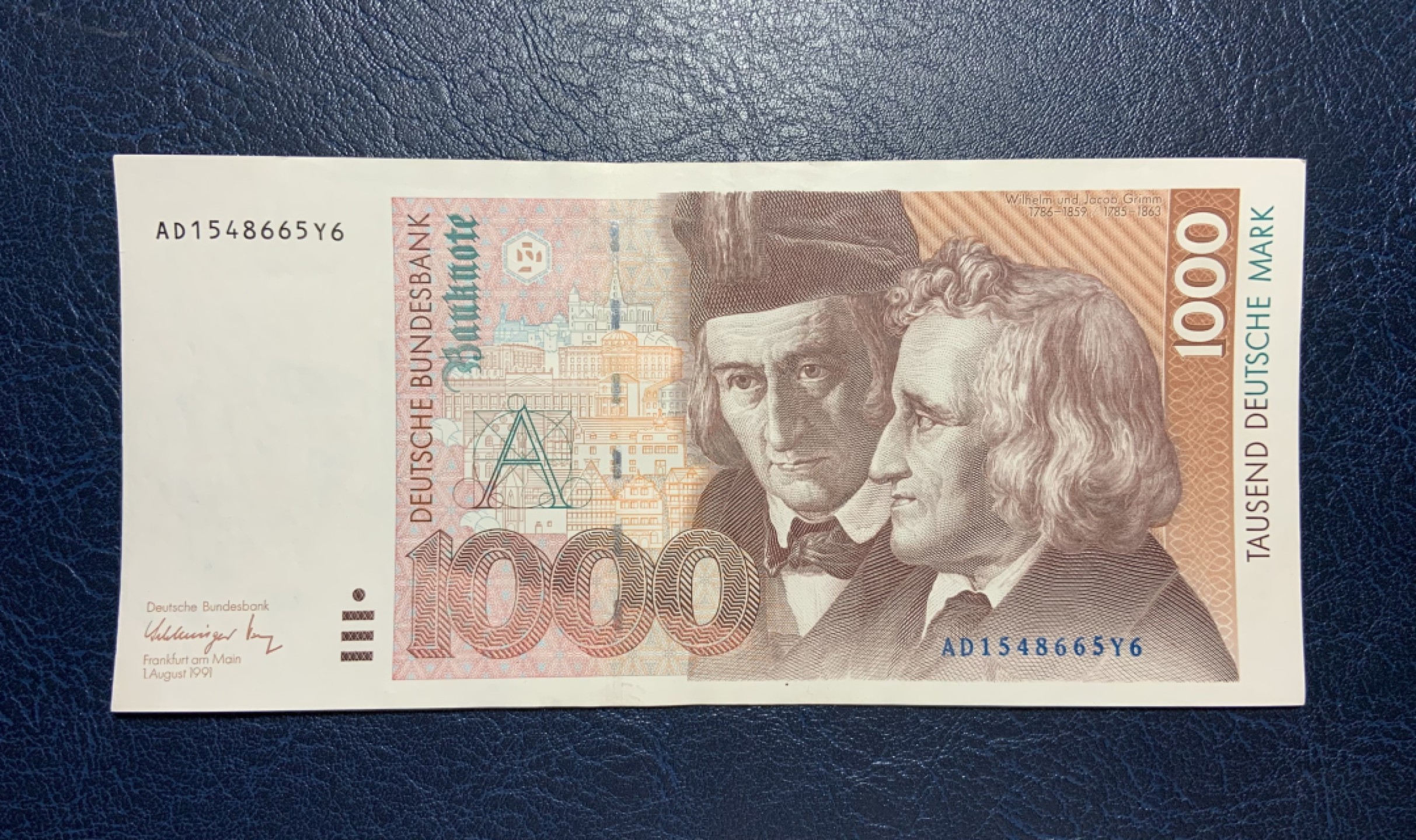 收藏联盟Quantum Auction 第185期拍卖 德国1991年1000马克 品相AU- 格林兄弟