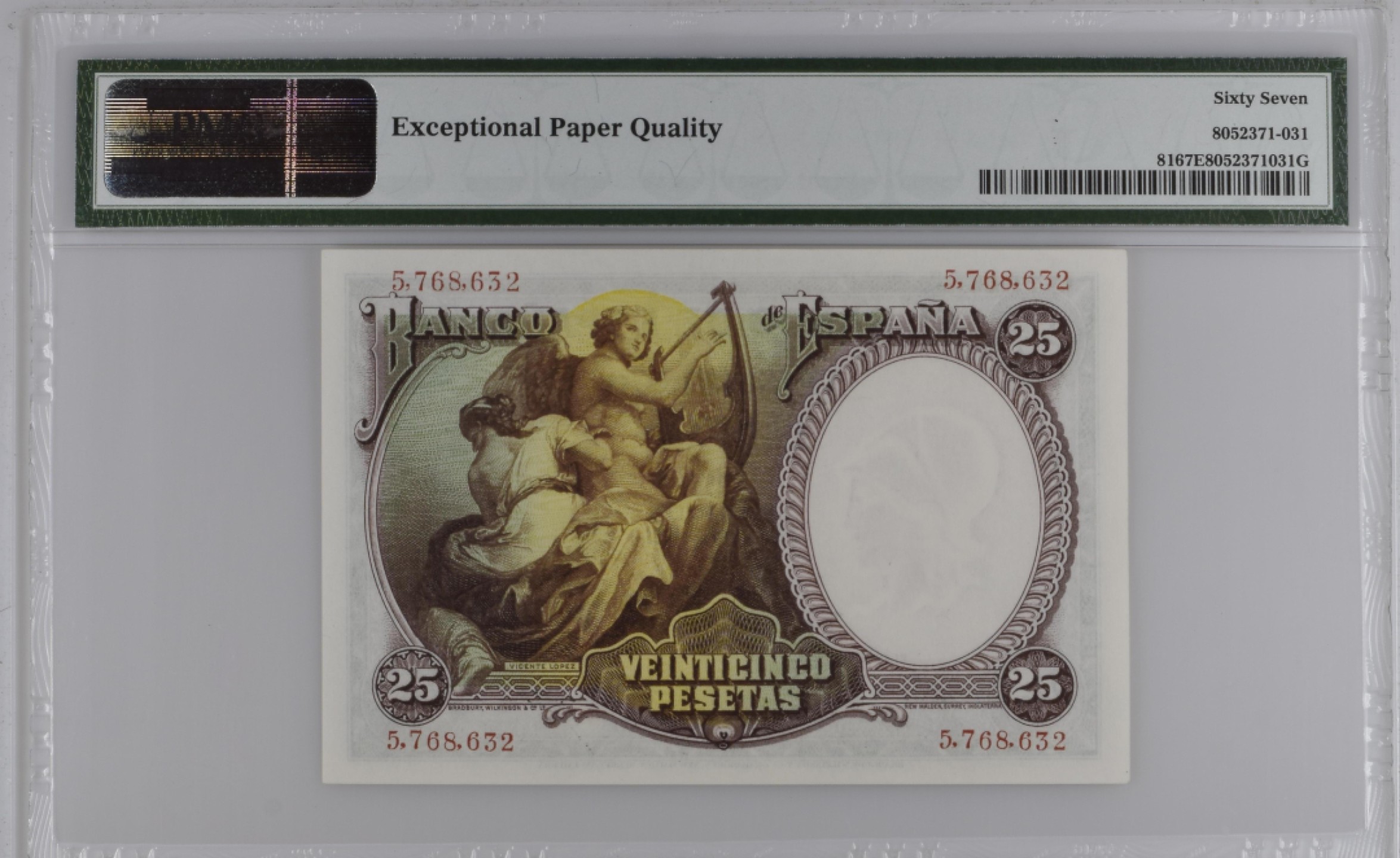 收藏联盟Quantum Auction 第185期拍卖 西班牙1931年25比塞塔 PMG67 小天使