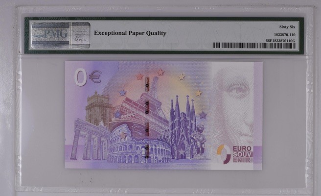 收藏联盟Quantum Auction 第185期拍卖 欧盟0元猪年纪念钞 PMG66 背面为欧洲各国著名景点