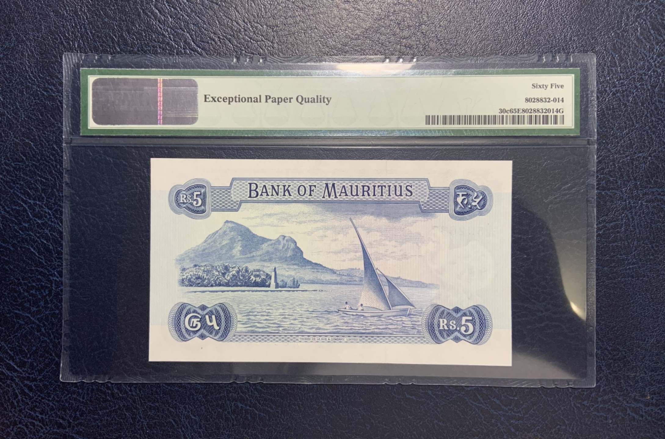 收藏联盟Quantum Auction 第185期拍卖 毛里求斯1967年5卢比 PMG65 戎装女王 号码无4