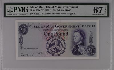 收藏联盟Quantum Auction 第185期拍卖 - 马恩岛961年1镑 PMG67 稀少冠军分 戎装女王