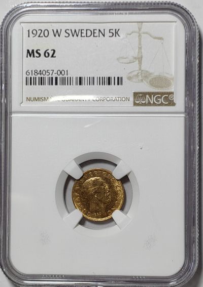 古钱机制币专场 - 1920年瑞典5克郎金币