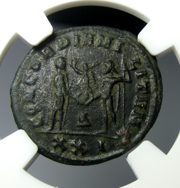 古罗马洗银币,洗银铜币,戴克里先,1安东尼安,AD284-305,约22mm,3.4g,自打标签盒子R3762bx8x