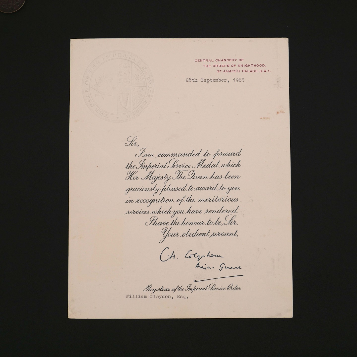 勋章奖章交易所8月20日群拍 英国帝国服务奖章证书