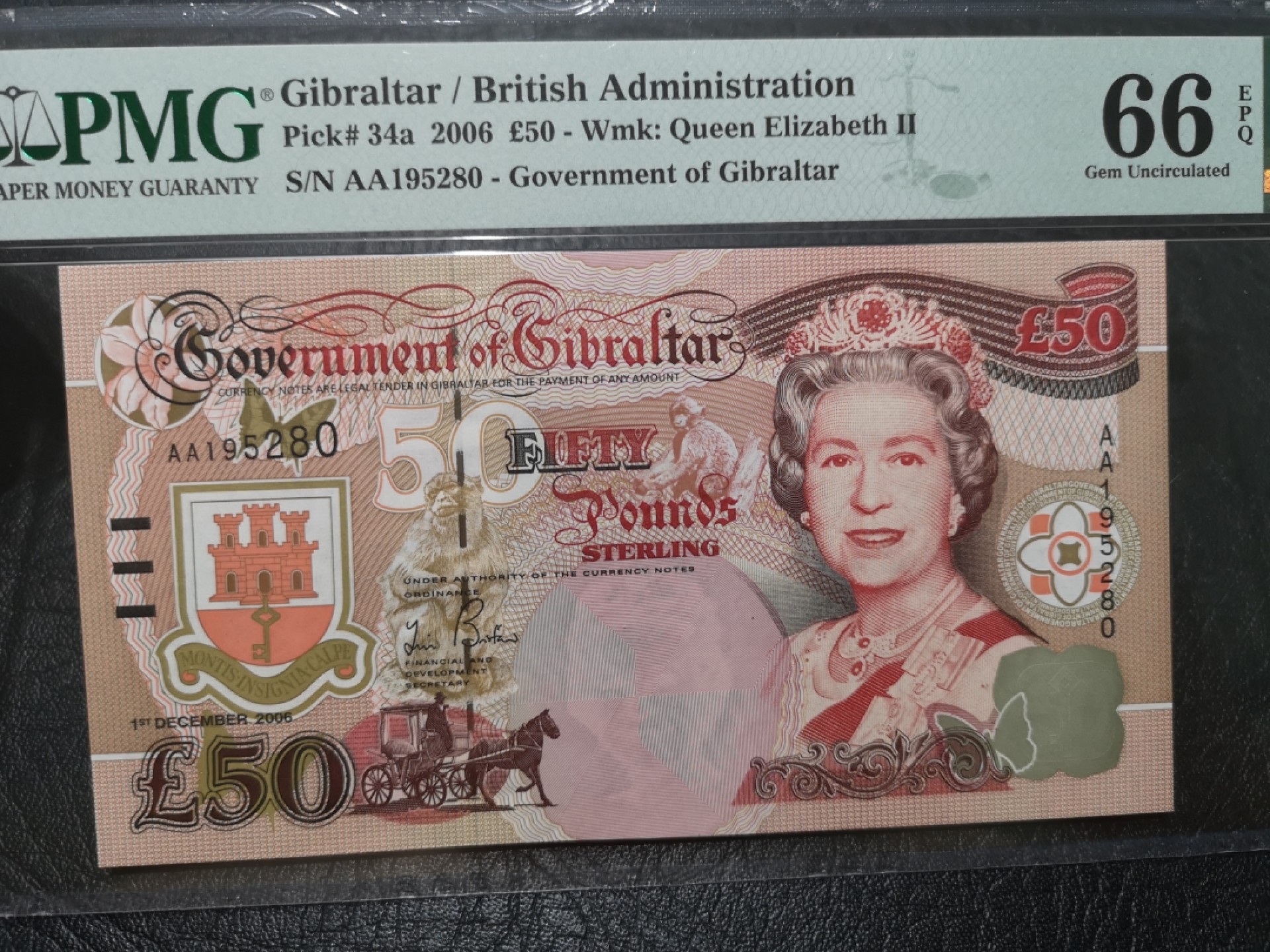 《外钞收藏家》第一百九十六期 2006年直布罗陀50镑 PMG66 AA冠 无47