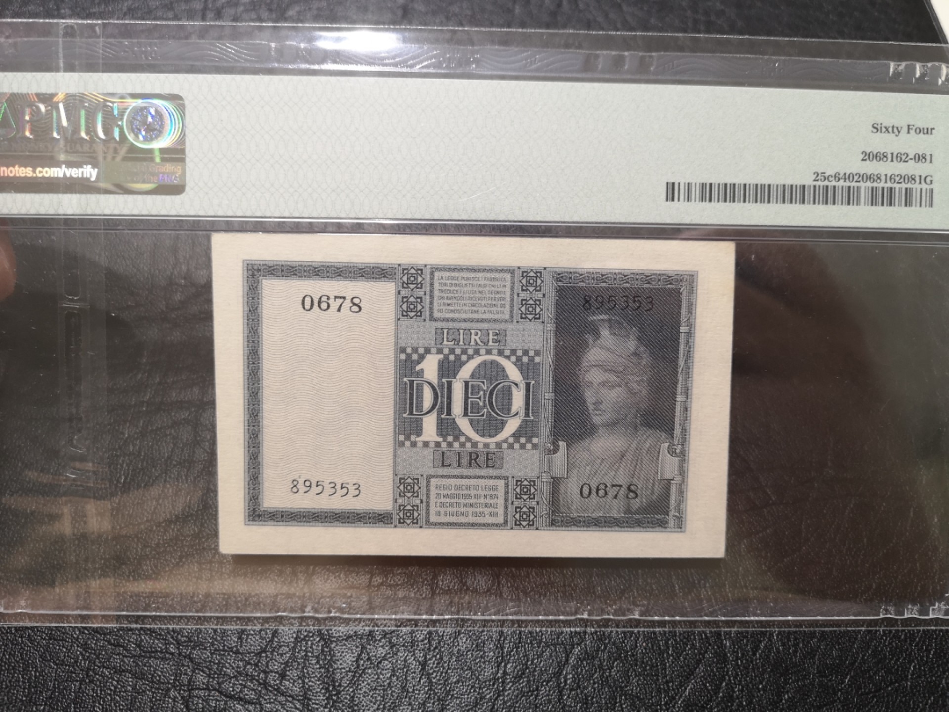 《外钞收藏家》第一百九十六期 1944年意大利10里拉 PMG64