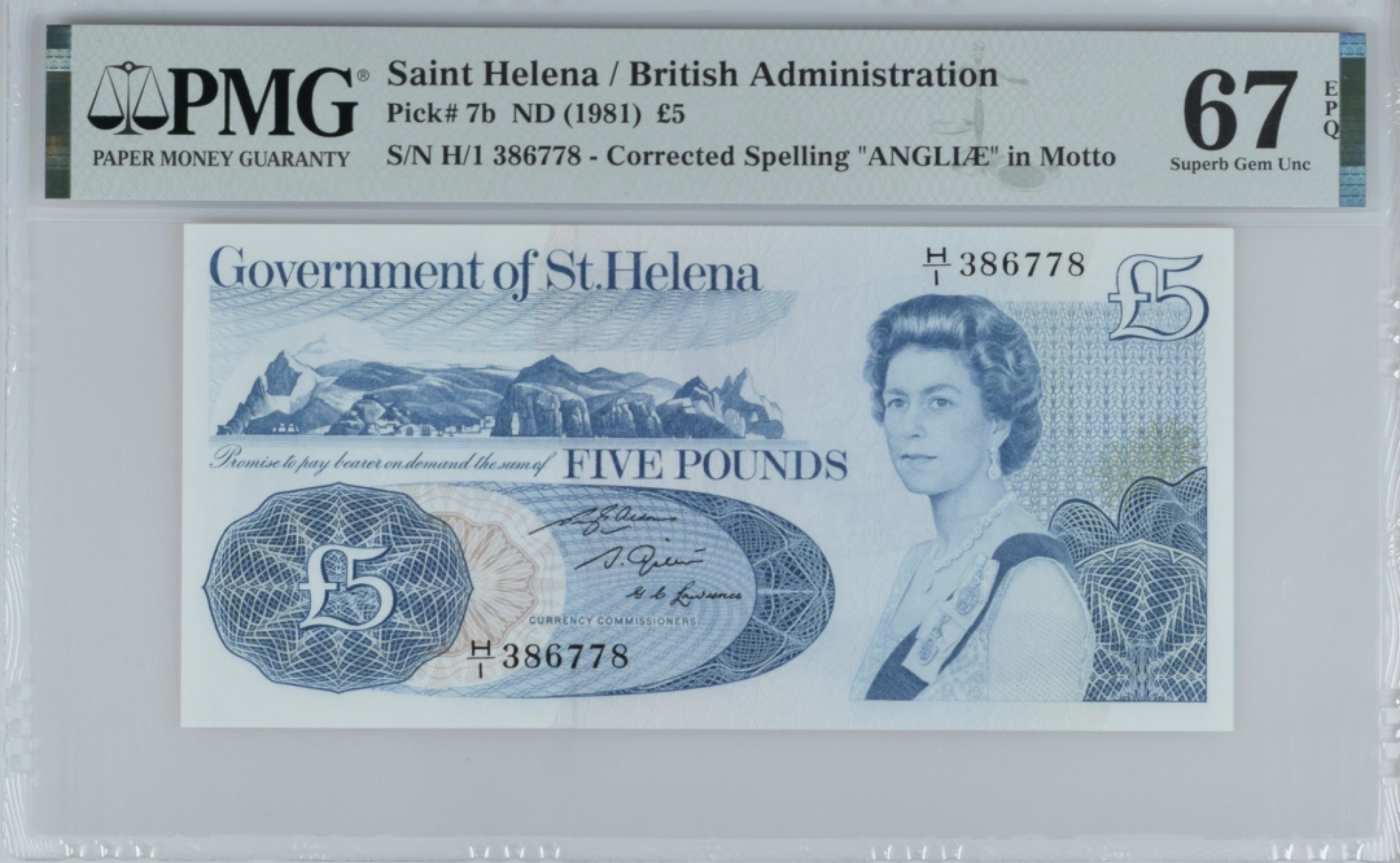收藏联盟Quantum Auction 第185期拍卖 圣赫勒拿岛1981年5镑 PMG67 