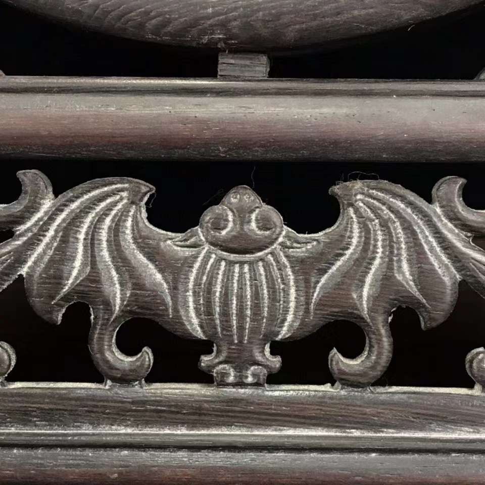 民国时期鸡翅木手绘瓷板旋转插屏，双面瓷板，画工精细，做工精美，品相一流