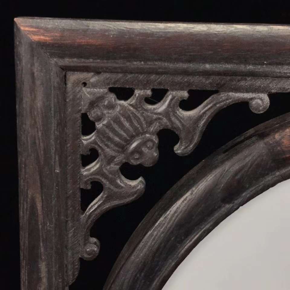 民国时期鸡翅木手绘瓷板旋转插屏，双面瓷板，画工精细，做工精美，品相一流