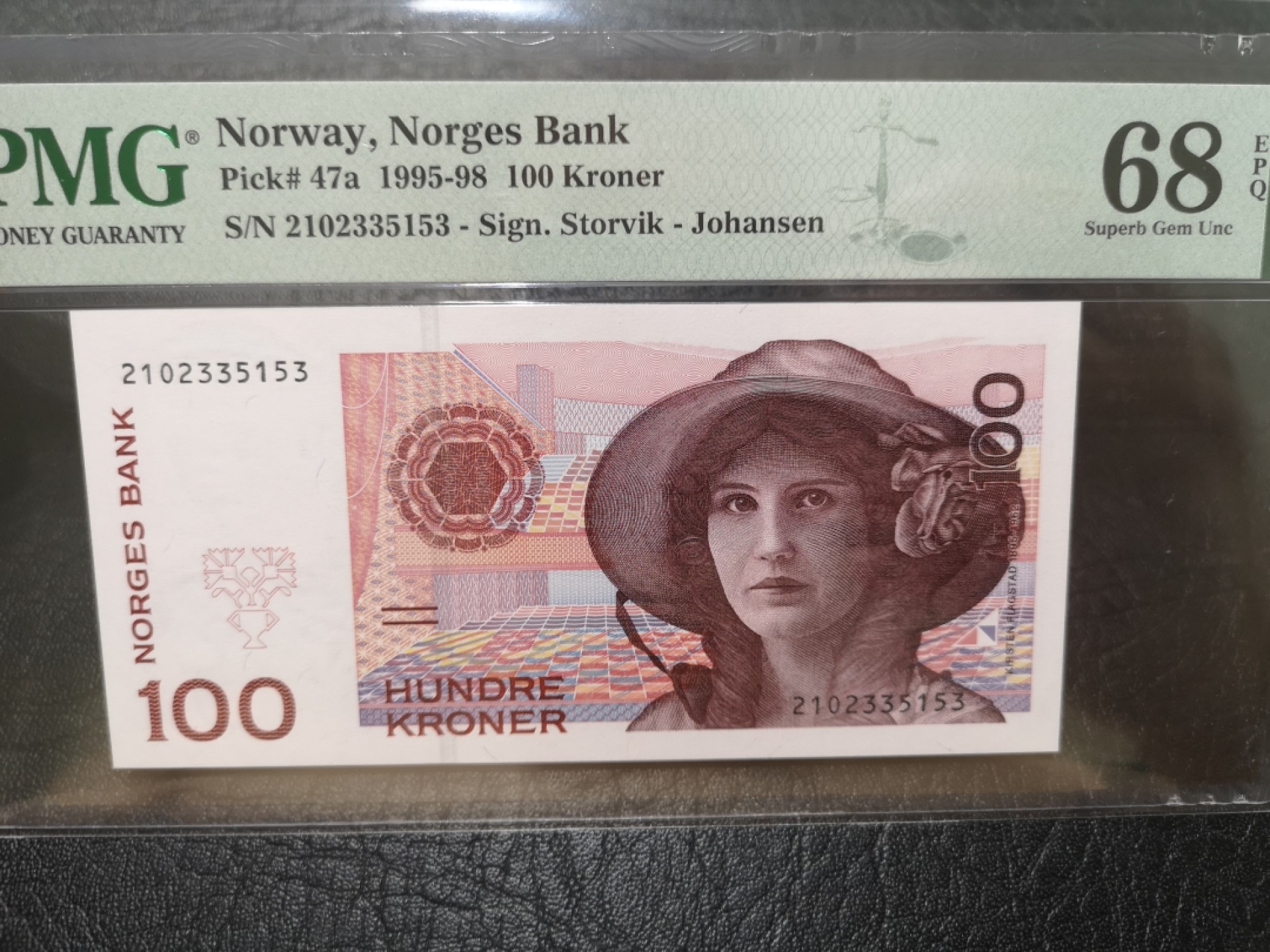 《外钞收藏家》第一百九十六期 1995年挪威100克朗 PMG68超高分 无47 初版 无全息