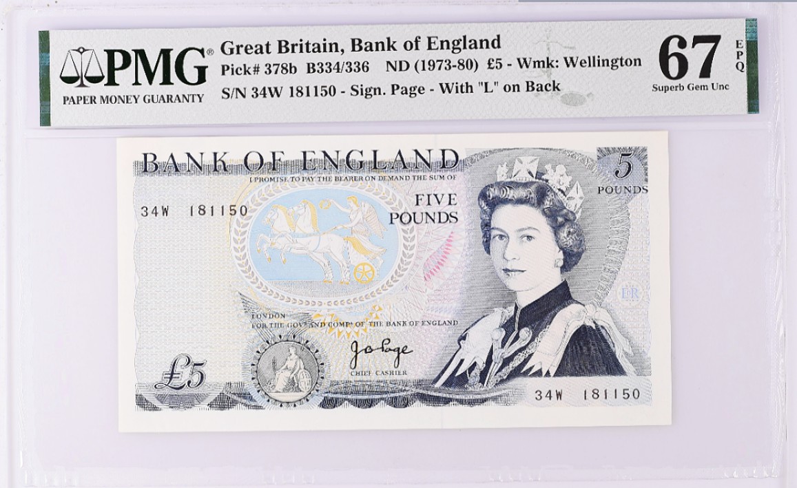 《张总收藏》69期——高分外币 英国5镑PMG67E亚军分 难上分品种 冠军68仅3张 1973-80年