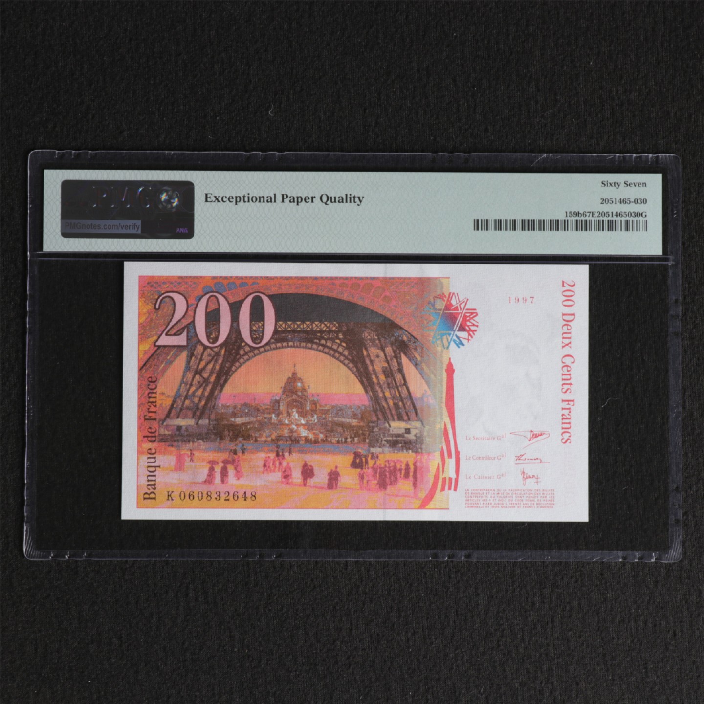 【亘邦集藏】 第127期拍卖 1997年 法国200法郎 PMG 67EPQ 060832648