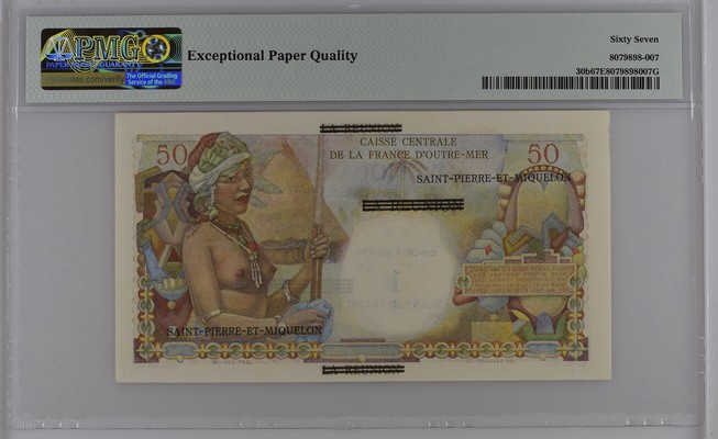 收藏联盟Quantum Auction 第186期拍卖(已更新) 圣皮埃尔和密克隆1960年1法郎 PMG67 白奶球