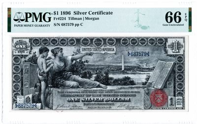 【Blue Auction】✨世界纸币精拍第216期【精】——莫总专场 -  【珍品】美国 1896年1美金 经典教育券 PMG66EPQ 华盛顿及第一夫人 雕刻非常精美 大票幅