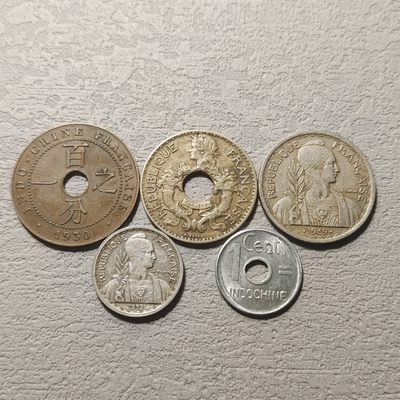 0起1加-纯粹捡漏拍-109场散币包邮场 - 法属印支1930-1943年5枚套币一组