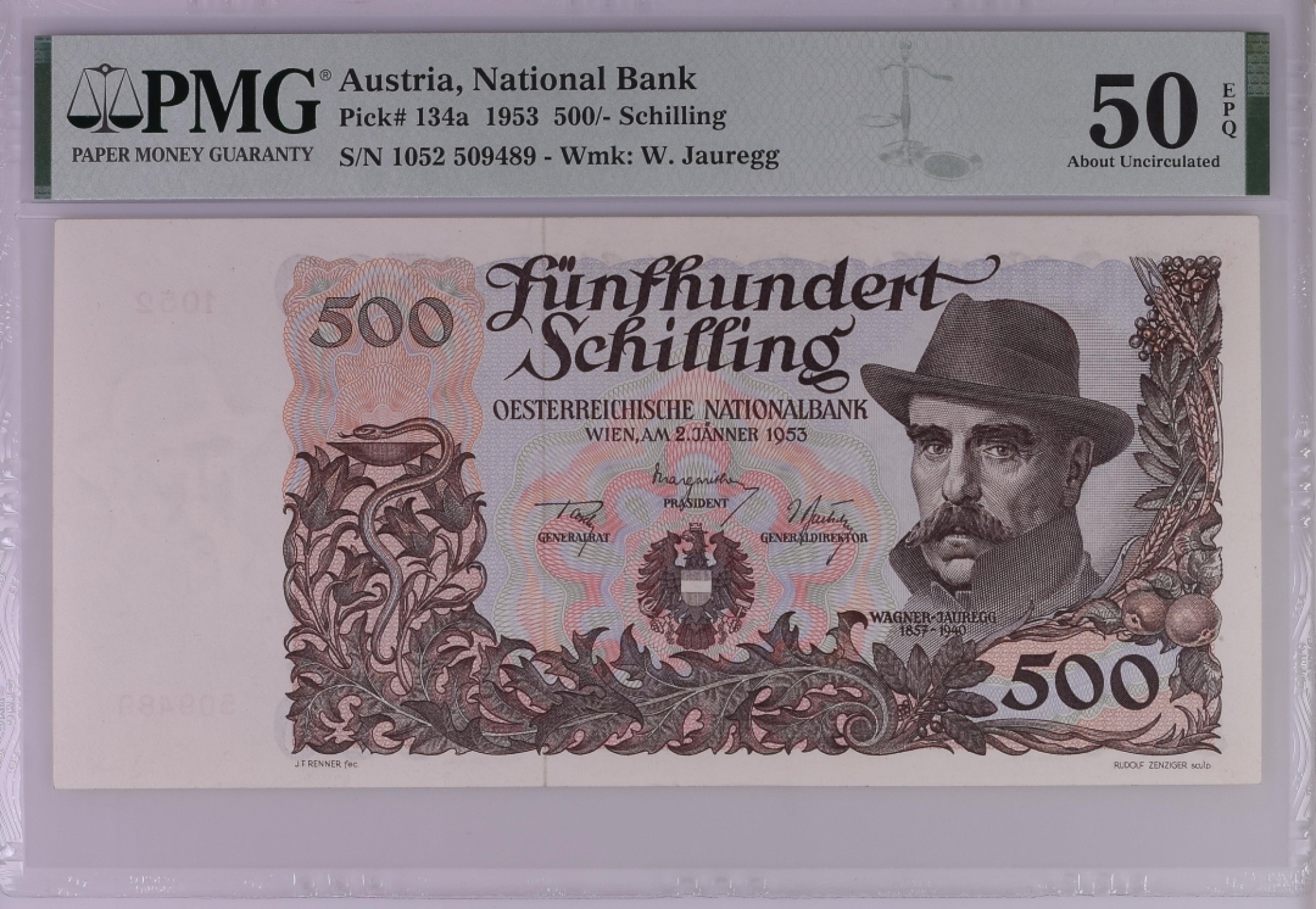 收藏联盟Quantum Auction 第186期拍卖(已更新) 奥地利1953年500先令 PMG50e 瓦格纳和美泉宫 非常稀少 pmg66在1.2w左右