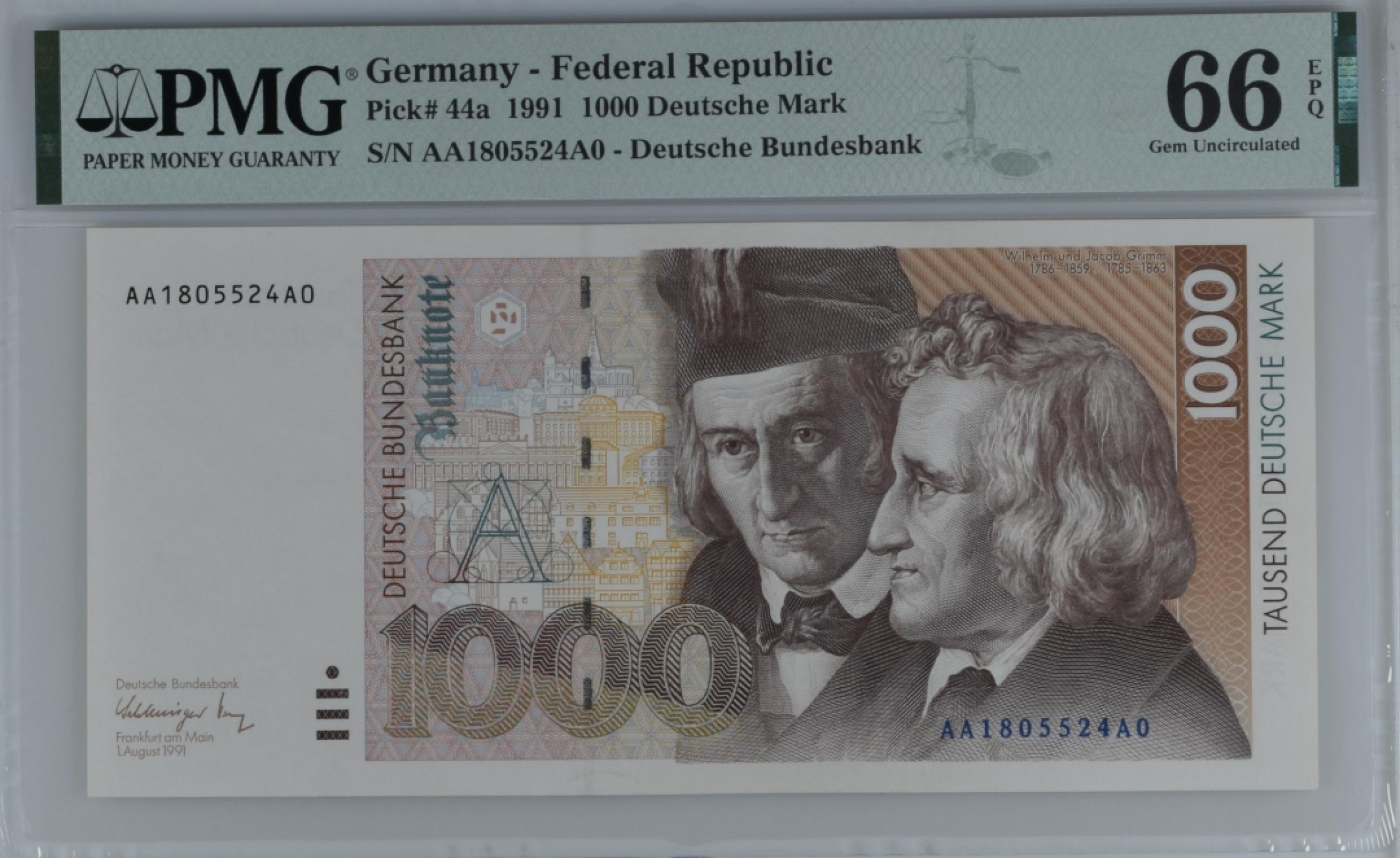 收藏联盟Quantum Auction 第186期拍卖(已更新) 德国联邦1991年1000马克 PMG66 罕见正宗首发冠AA_A0 格林兄弟