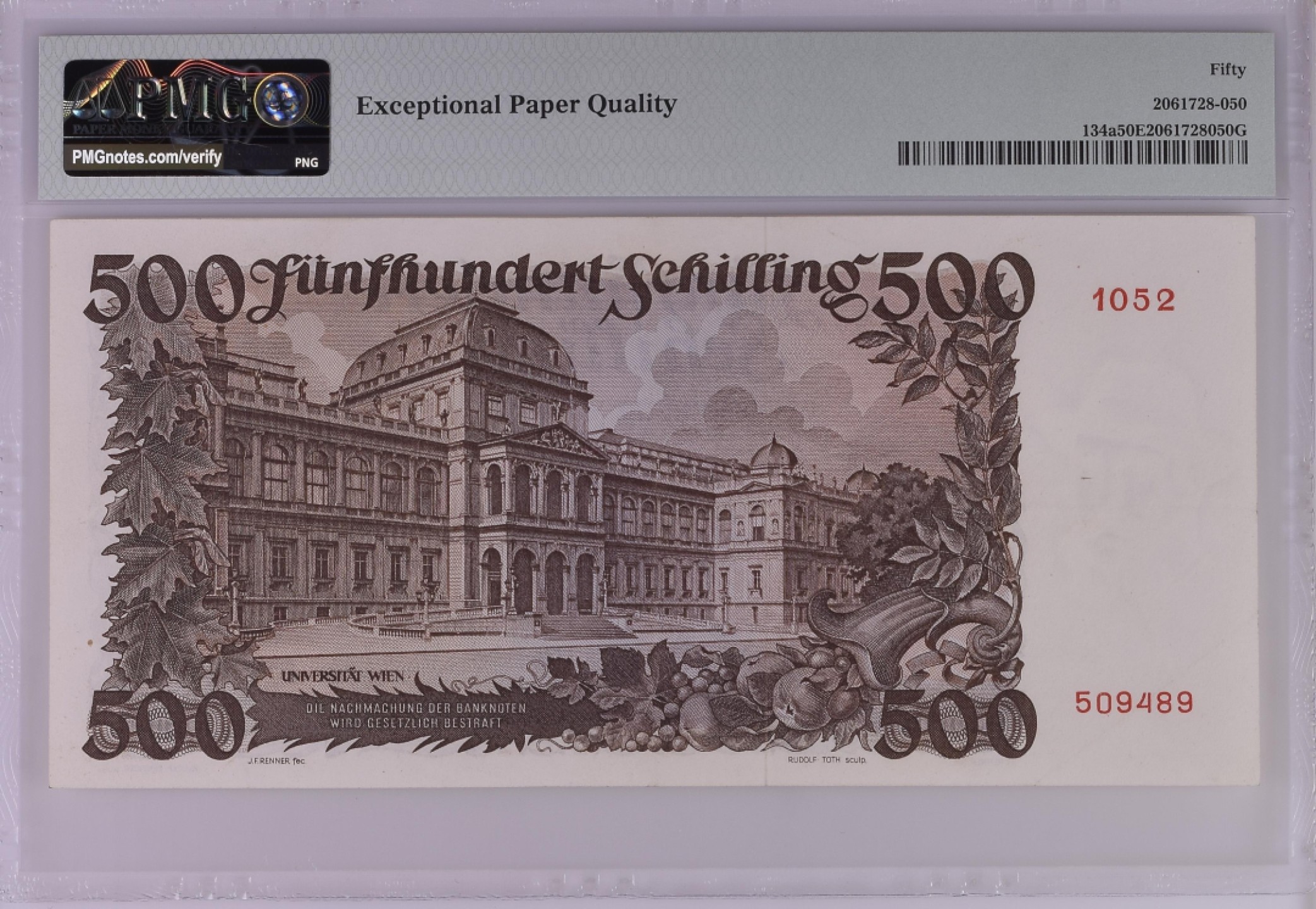 收藏联盟Quantum Auction 第186期拍卖(已更新) 奥地利1953年500先令 PMG50e 瓦格纳和美泉宫 非常稀少 pmg66在1.2w左右