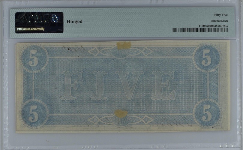 收藏联盟Quantum Auction 第186期拍卖(已更新) 美国1864年5美元 PMG55 南北战争时期联盟国券 稀少