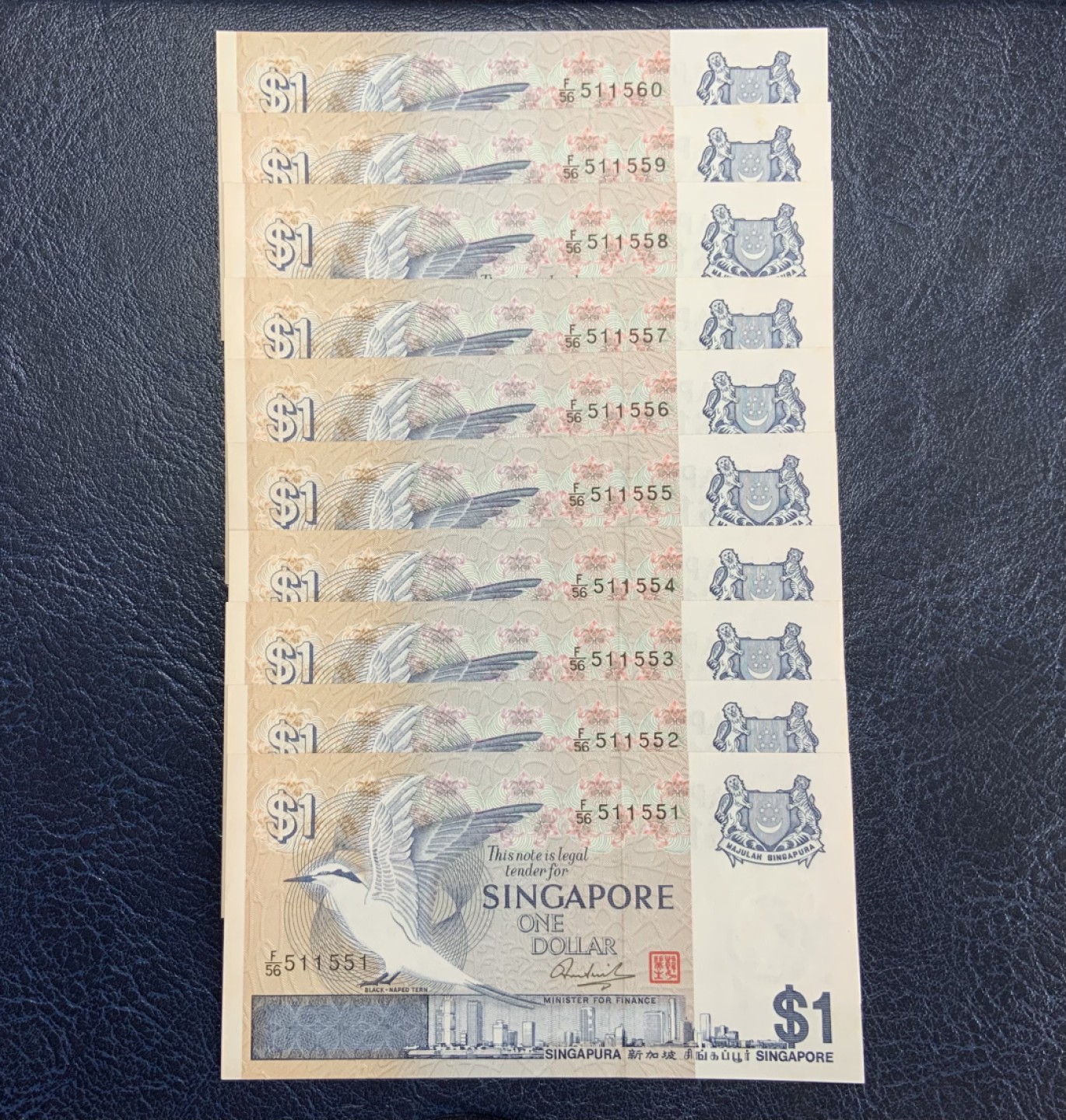 收藏联盟Quantum Auction 第186期拍卖(已更新) 新加坡1976年1元10连号 品相全新UNC- 边缘泛黄 号码无47