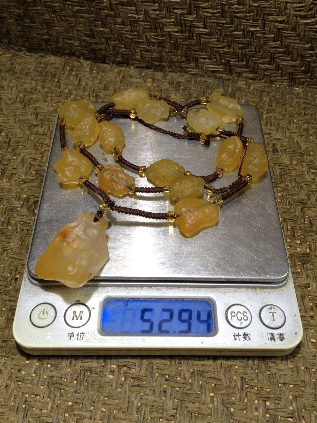 精美天然阿拉善大颗粒玛瑙麻皮蜜蜡黄色项链一条！