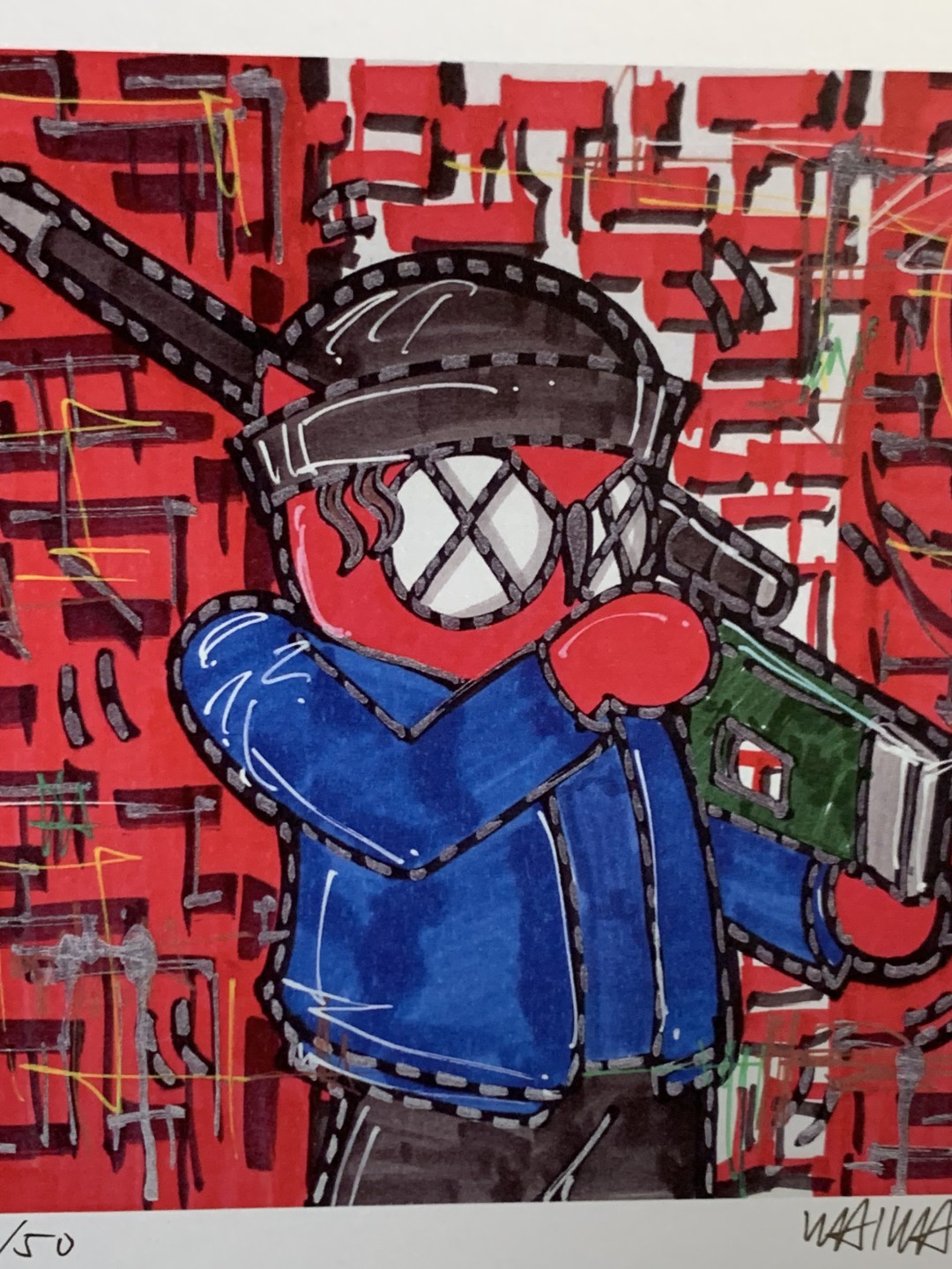 零元拍：歪歪亲笔签名 OWSON系列限量插画复制画《名侦探柯南：赤井秀一》，尺寸约22/22厘米，拍品不含镜框
