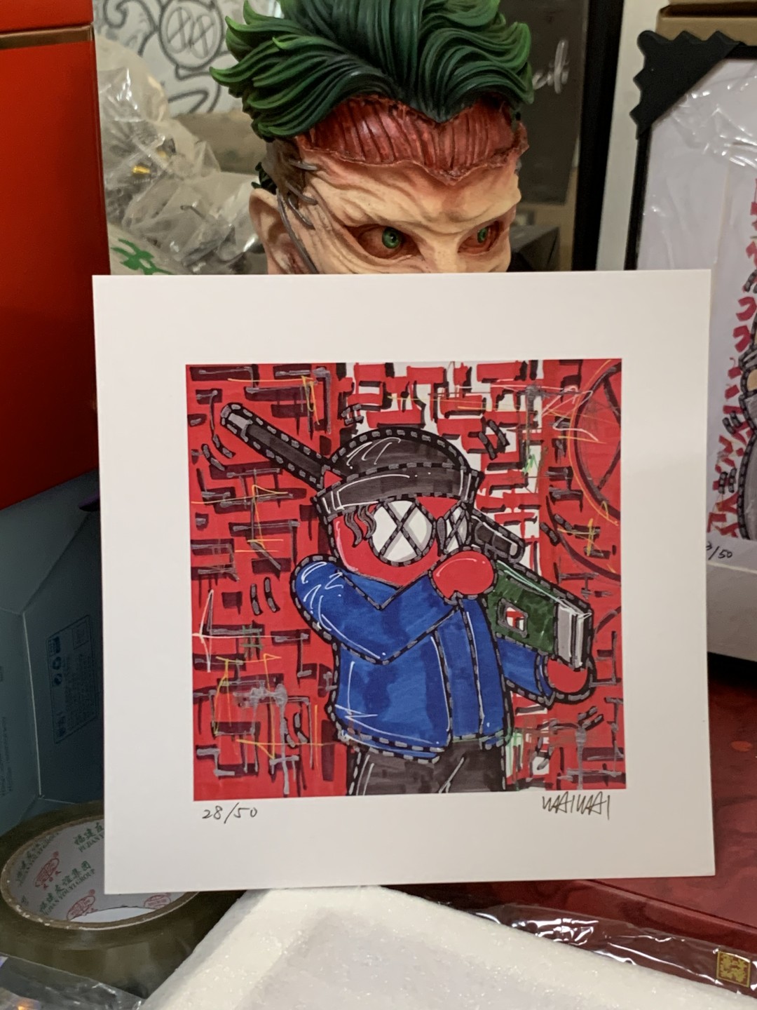 零元拍：歪歪亲笔签名 OWSON系列限量插画复制画《名侦探柯南：赤井秀一》，尺寸约22/22厘米，拍品不含镜框