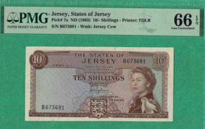 泽西岛10先令 ND1963年版 欧洲纸币 实物图 UNC       - 泽西岛10先令 ND1963年版 欧洲纸币 实物图 UNC      