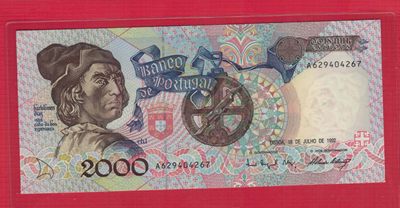 葡萄牙1992年2000埃斯库多 欧洲纸币 实物图 UNC   - 葡萄牙1992年2000埃斯库多 欧洲纸币 实物图 UNC  