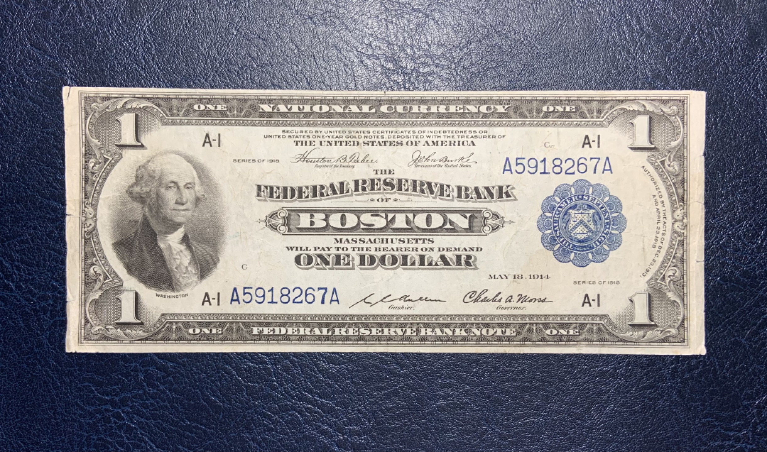 收藏联盟Quantum Auction 第187期拍卖 美国1914年1美元银币券 品相如图 大票幅 白头海雕