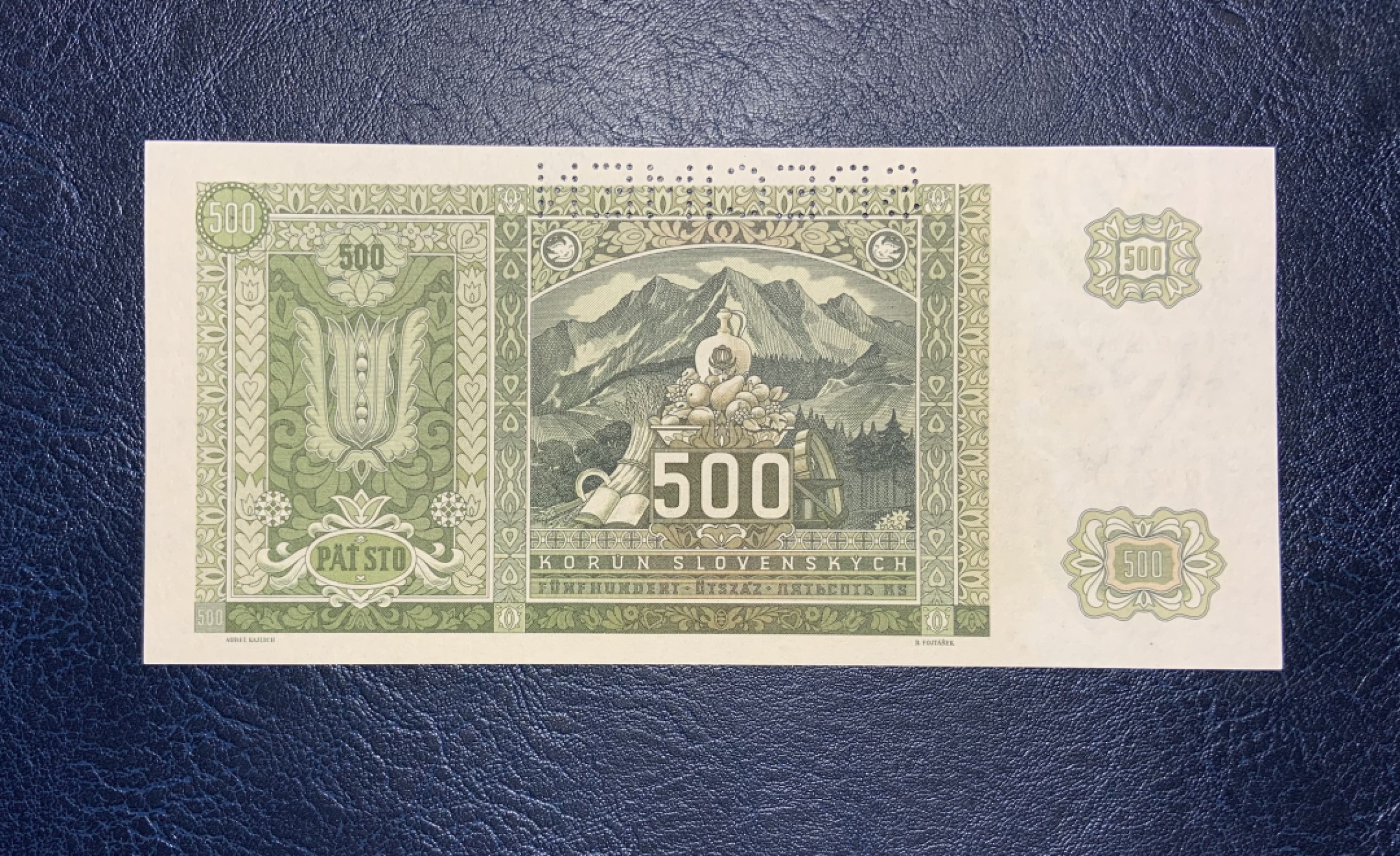 收藏联盟Quantum Auction 第187期拍卖 斯洛伐克1941年500克朗样票 品相全新UNC 